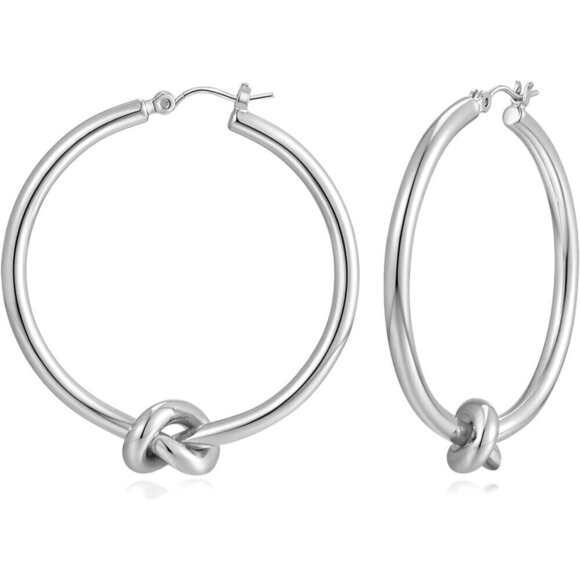 18K Silver Plated Knot Hoop Earrings Fashion Jewelry for Women - Picture 1 of 7